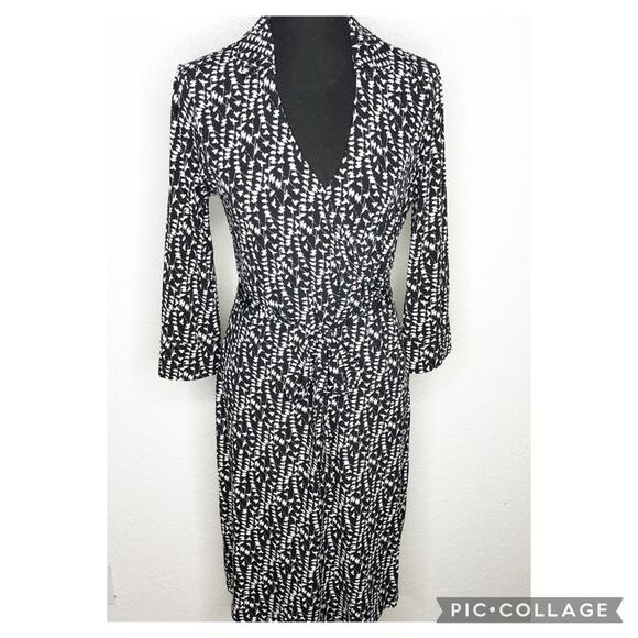 Brooks Brothers Dresses & Skirts - Brooks Brothers black white bird print faux wrap midi dress size Small
